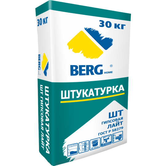 Штукатурка гипсовая BERGhome &amp;quot;Лайт&amp;quot; МН 30 кг (40шт/пал)